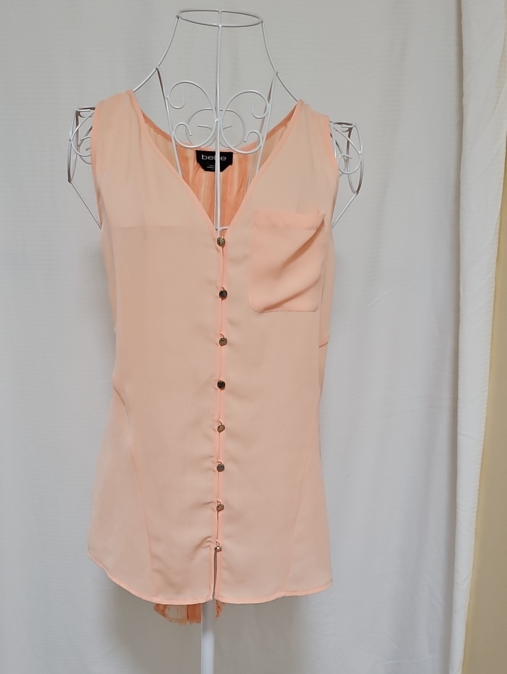 bebe Peach Button-Front Sleeveless V-Neck Top